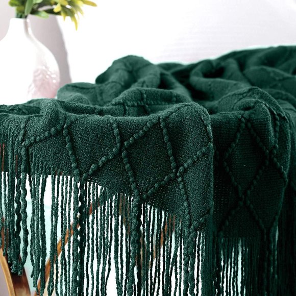 Tassel Knit Throw Cozy Fringe Patterned Blanket - Picture 5 of 14